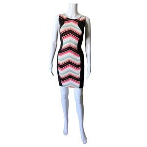 French Atmosphere Womens M Sheath Bodycon Mini Dress Sleeveless Aztec Stripe